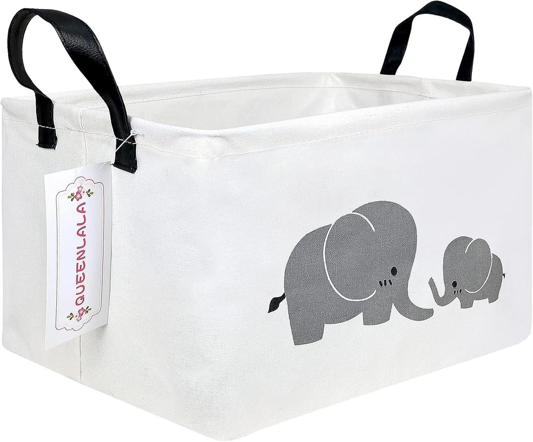 QUEENLALA Rectangular Laundry Hamper/Foldable Nursery Laundry Basket for Organizing/Storage Bin Baskets/Children Toy Office Bedroom/Toy Bin Closet Shelf BasketsRec-Parent-child elephant