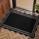 EDIMENS Easy Jute Rug Entryway Rug, 2x3 Front Door Mat Small Entryway Non-Slip Washable Area Rug, Low Pile Black Indoor Outdoor Farmhouse Scalloped Doormat for Entrance Entry Porch Doorway