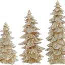 Raz Set of 3 Champagne Gold Glittered Christmas Trees- 6.5 inches to 9.5 inches Tall