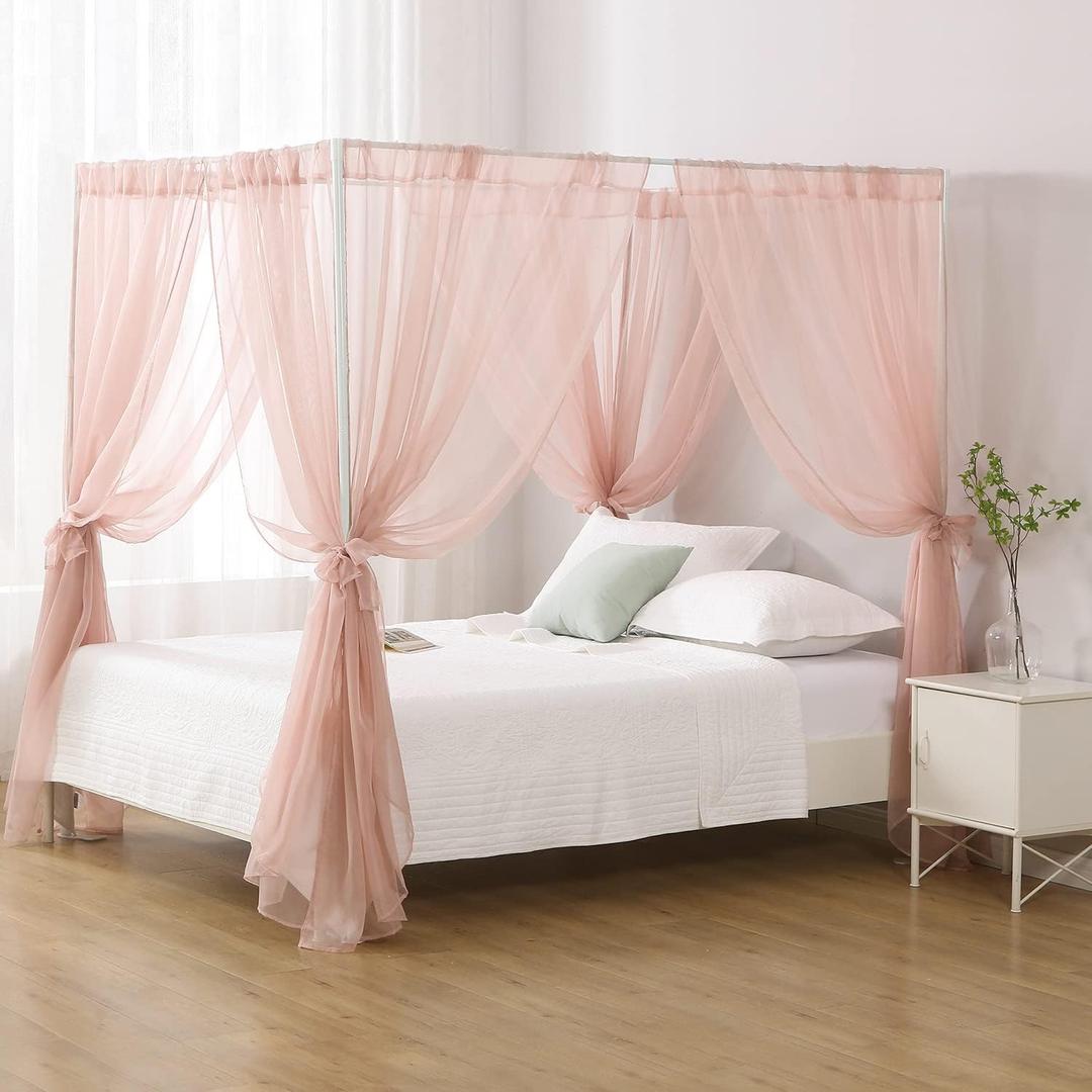 Canopy Bed Curtains for Queen Bed, Princess Bed Canopy for Girls Room, Canopy Bed Scarf Adults (Dust Pink)
