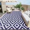 OLANLY Waterproof Outdoor Rug 8x10 ft, Outdoor Plastic Straw Rug for Camping, RV Mat Outside, Indoor Outdoor Carpet for Porch, Deck, Backyard, Balcony, Picnic, Navy & White