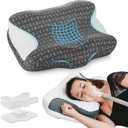 Elviros Cervical Neck CPAP Pillow for Sleeping, Ergonomic Adjustable Height Neck Support Memory Foam Bed Pillow for CPAP Users with Sleep Apnea, Suitable for Side and Back Sleepers (Dark Grey)