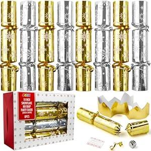 JOYN 8 Pack Christmas Non-Snap Party Table Favor with Blue & White Snowflake Design, with Party Hat, Joke & Little Gift Inside, for Xmas Gift, Christmas Seasonal Holiday Dinner Traditions