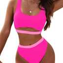 Blooming Jelly Women's High Waisted Bikini Sets High Cut Bathing Suits Two Piece Sporty Cut Out Swimsuits, S