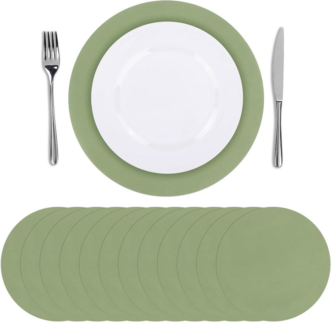 SHACOS 100 PCS Round Paper Placemats 13 inch Disposable Paper Place Mats for Dinner Wedding Birthday Party Festival Table Decoration Indoor Outdoor, Sage Green