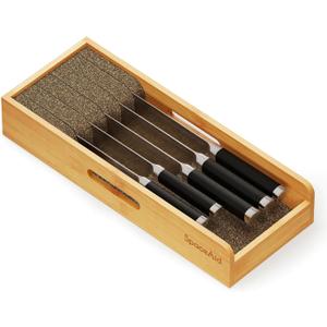 SpaceAid Knife Drawer Organizer Bamboo Insert Dock, Kitchen Steak Knives Holder Organizers Block for Drawer in Storage Organization (Small)