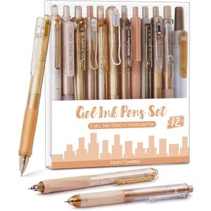 Four Candies Moor Series Gel Pens, Aesthetic Black & Brown Ink Pens with 0.5 mm Fine Point, Boho School Office Supplies Neutral Beige Desk Accessories, Set of 12