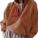 Women’s Lightweight Fleece Pullover Jacket Cropped Fall Winter Fuzzy Sherpa Jacket Sweatshirt Coat with Pockets,S