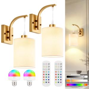 Battery Operated Wall Sconces Set of 2, Black Rechargeable Wall Sconces with Remote & Bulbs, Indoor Not Hardwired Wall Lights, 15 Colors Dimmable Cordless Wall Lamps for Living Room Bedroom Hallway