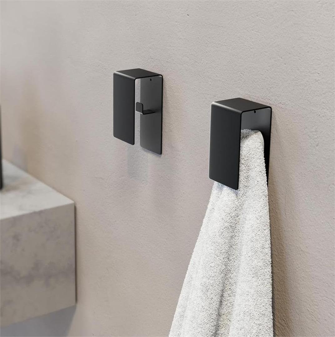 2 x Adhesive Hooks, Towel Hooks for bathrooms, Wall Hooks for Hanging Coat, Clothes, Robe, Heavy Duty Sticky Holder Waterproof Closet Hook (2 Pack)