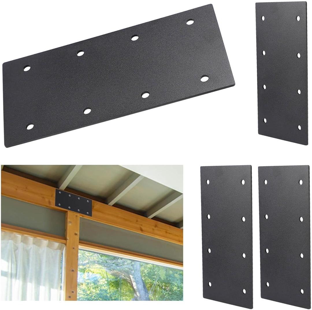 9.25x4.5 Inch Straight Steel Mending Plate 4PCS, 0.12'' Thick I Shape Flat Brackets, Ideal for Wood 6x6 Lumber, for Pergola, Fence, Farm, Mending and Connecting Projects