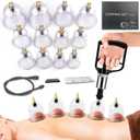 Cupping Kit for Massage Therapy Set with Pump 12 Massage Cups for Cellulite Reduction Muscle Back Pain Relief Physical Therapy (Black Hand Pump)