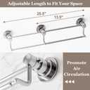 Suction Cup Double Towel Bar Adjustable 13"-25", Bath Sheet Rack Stainless Steel for Glass Shower, Powerful Vacuum Towel Holder for Bathroom, Kitchen, RV, and Renters