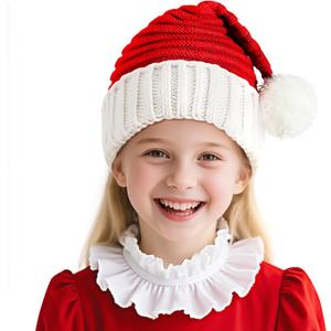 Santa Hat Christmas Hat for Adults Kids/Baby, Red Knitted Beanie Hats with Pompom, Unisex Xmas Holiday Hats with Gift Bag