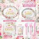 Pajean 350 Pcs Class of 2026 Floral Graduation Party Decorations 12 inch Disposable Pink Gold Floral Oval Plates Napkins Pink Heavy Duty Paper Tableware Set for 50 Guests Grad Party Supplies