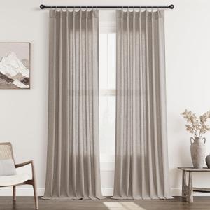 Dark Apricot Pinch Pleat Linen Curtains 90 Inch Length 2 Panels Set for Bedroom Dinging Room Semi Sheer Boho Farmhouse Neutral Window Curtains 90 Inches Long for Living Room Nursery 40x90
