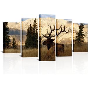VVOVV Wall Decor - Deer In Autumn Forest Painting Giclee Prints Wildlife Pictures Animal Elk Poster Canvas Art Wall Decor Modern Framed Artwork, 40"L x 22"W