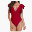 Women's One Piece Swimsuit with Flutter Sleeves, Slimming V-Neck Ruffle Swimwear, XL