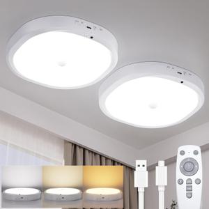 Rechargeable Motion Sensor Ceiling Light Indoor, 10000mAh Battery Operated Closet Light with Remote Control, Magnetic Mount Shower Light for Bathroom/Pantry/Garage 2-Pack