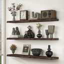 Floating Shelves for Wall, 36"x9.3" Rustic Solid Live-Edge Elm Wood Wall Shelves, Heavy-Duty Floating Shelves with Invisible Brackets, Set of 2 for Living Room, Bedroom, and Kitchen, Walnut Finish