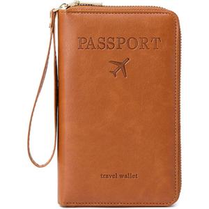 Passport Holder for Travel Women and Men RFID Passport Holder with Card Slots Holder Passport Case Passport cover Passport Wallet Travel Essentials and Accessories(Zipper, Brown Zipper)