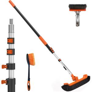 SISIUPASSIE Pool Brush Kit with Pole, Upgrade 18" Pool Brush and High-Efficiency Stainless Steel Bristles Brush with Telescopic Pole for Cleaning Pool Walls, Curved Ends, Tiles & Floors, 20 FT