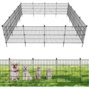 10 Panels No Dig Decorative Outdoor Garden Fence for Yard, 24 in(H) X 20 ft(L) Animal Barrier Fencing Rustproof Metal Wire Panel Border for Dog, Rabbits, and Patio Temporary Ground Stakes