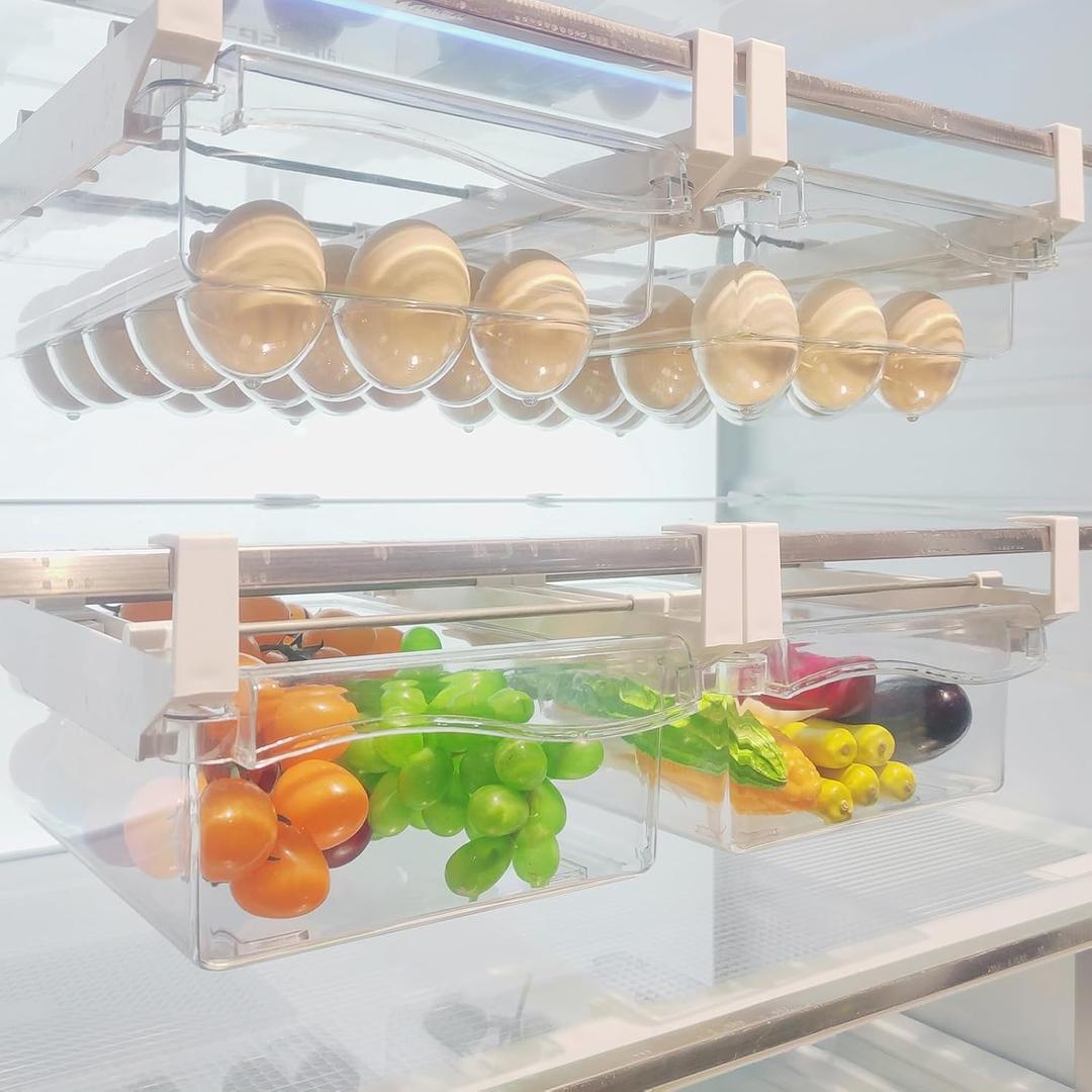 URALFA 2 Pack Fridge Drawer Organizer, 11-20 Inches Adjustable Refrigerator Drawers for Fruit and Vegetable, Fridge Organization and Storage Box, Pull Out Drawer Fit for Fridge Shelf Under 1.1"