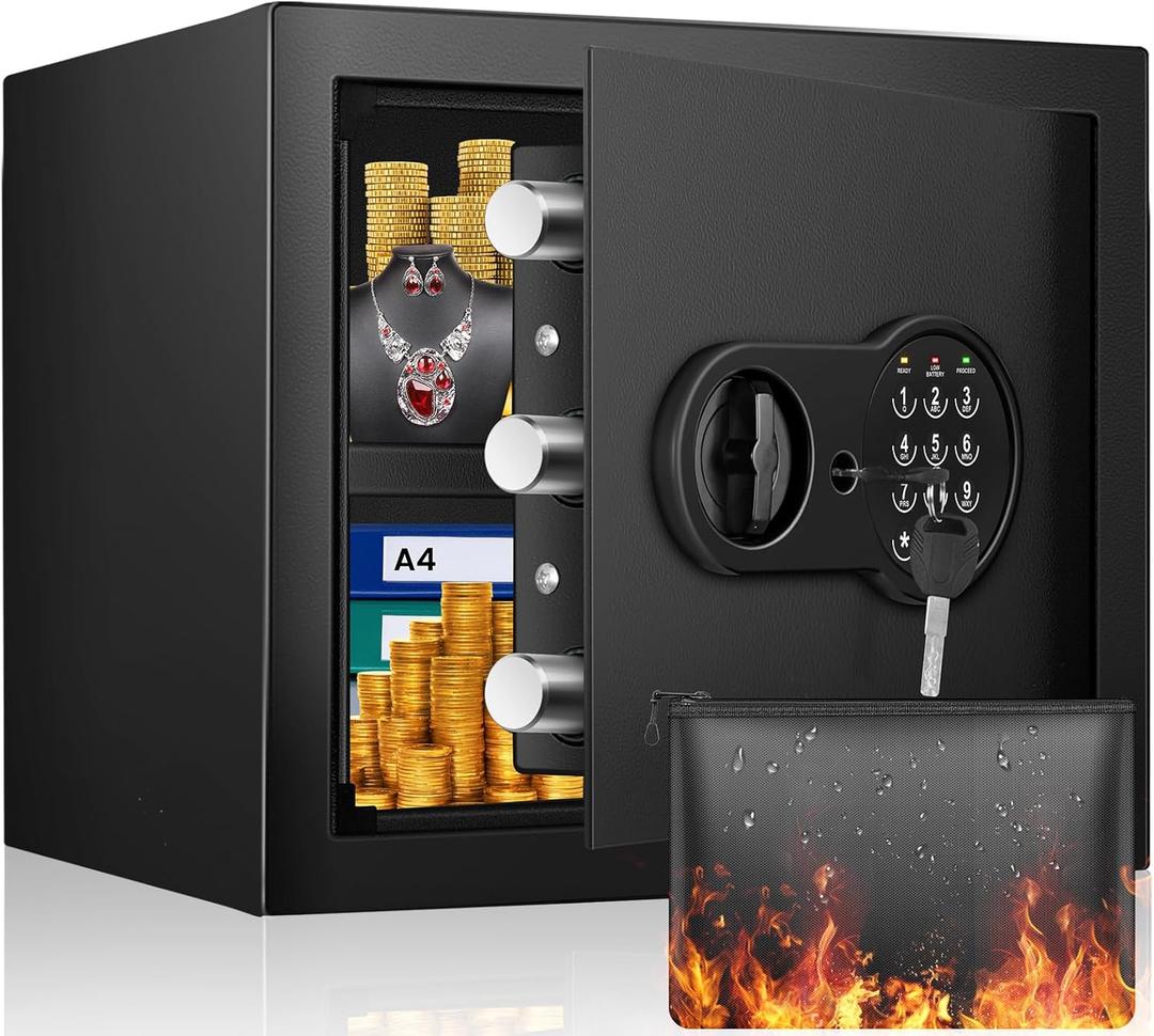 1.6 Cu Ft Home Safe Fireproof Waterproof, Fireproof Safe with Fireproof Document Bag, Programmable Keypad & Removable Shelf, Digital Home Security Safe Box for Money Firearm Medicines Valuables