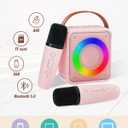 Mini Karaoke Machine for Kids Adults, Portable Bluetooth Speaker with 2 Wireless Microphones, Microphone Speaker Set with LED Disco Lights for Home Party, Birthday Gifts for Girls Boys Kid(Pink)