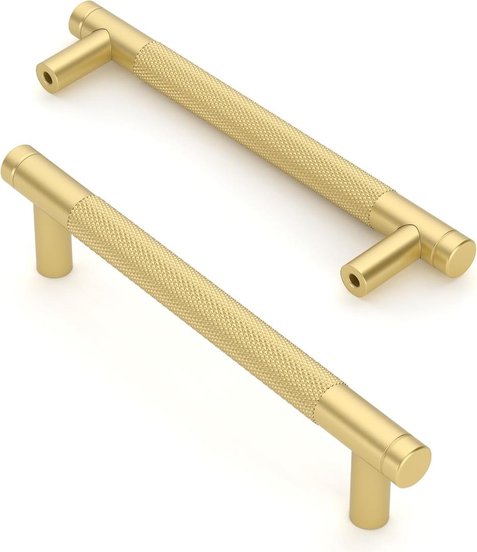 Asidrama 10 Pack 5 Inch(128mm) Brushed Gold Kitchen Knurled Cabinet Handles, Cabinet Pulls Kitchen Cabinet Hardware for Cupboard Drawer Pulls