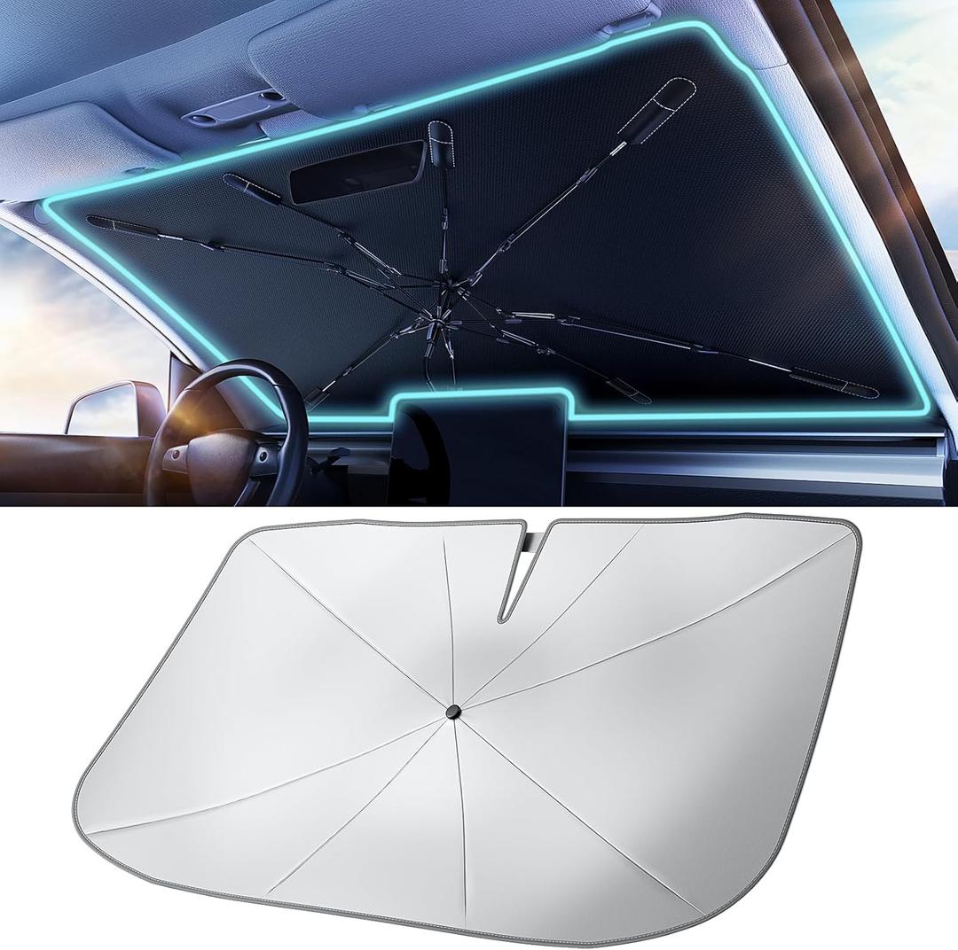 2026 TrySpace Car Windshield Sun Shade Umbrella - [Silver Heat Shield & UV Reflective] Protector for Cars, Universal Fit Medium (56"x31") | 25F Cooler, Friendly Vinyl Coatings Medium