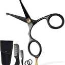 Ontaki 4.2" Japanese Steel Rounded-Tip Scissors for Beard - Mustache, Nose, Ear & Hair  Ergonomic Bent Handles - Hand-Forged Men's Grooming Scissors (Black 4.2") - Beard Grooming Kit