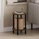 Furinno Turn-N-Tube Side Table, 2-Tier Round End Table, Toolless Assembly Night Stand, Bedside Table with Open Shelf, for Living Room, Bedroom, Amber Pine, 13.2" Wide