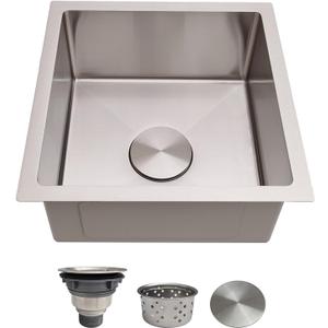 16 Inch Bar Sink Undermount  Delironexu 18 Gauge Stainless Steel Small Kitchen Sink, 16"x16"x8" Square Small Bar sink, Single Bowl Wet bar Sinks with Brushed Finish for Outdoor, RV, and Prep Use