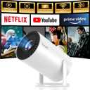 [Netflix Officially Licensed] Mini Portable Projector, 1080P Smart Movie Projector with WiFi and Bluetooth, 180 Rotatable, Auto Keystone & Electric Focus, Compatible with Smartphone/Laptop/HDMI/USB