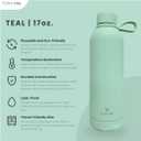 Ecco Joy Reusable Stainless Steel water bottles - insulated Water Bottle - Thermos soft touch with neck tags - travel water bottle - Long Lasting Hot or Cold Drinks  Teal