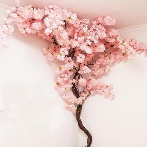 Artificial Cherry Blossom Trees - Stunning Fake Flower Background Walls for Indoor Wedding with Simulated Peach Branch and Rattan Design - Perfect for Ceiling or Air Conditioning Pipe Décor - Pink