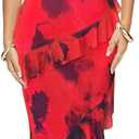 Womens Strapless Tube Maxi Dress Summer Sleeveless Mesh Ruffle Cocktail Party Long Dresses (XL)