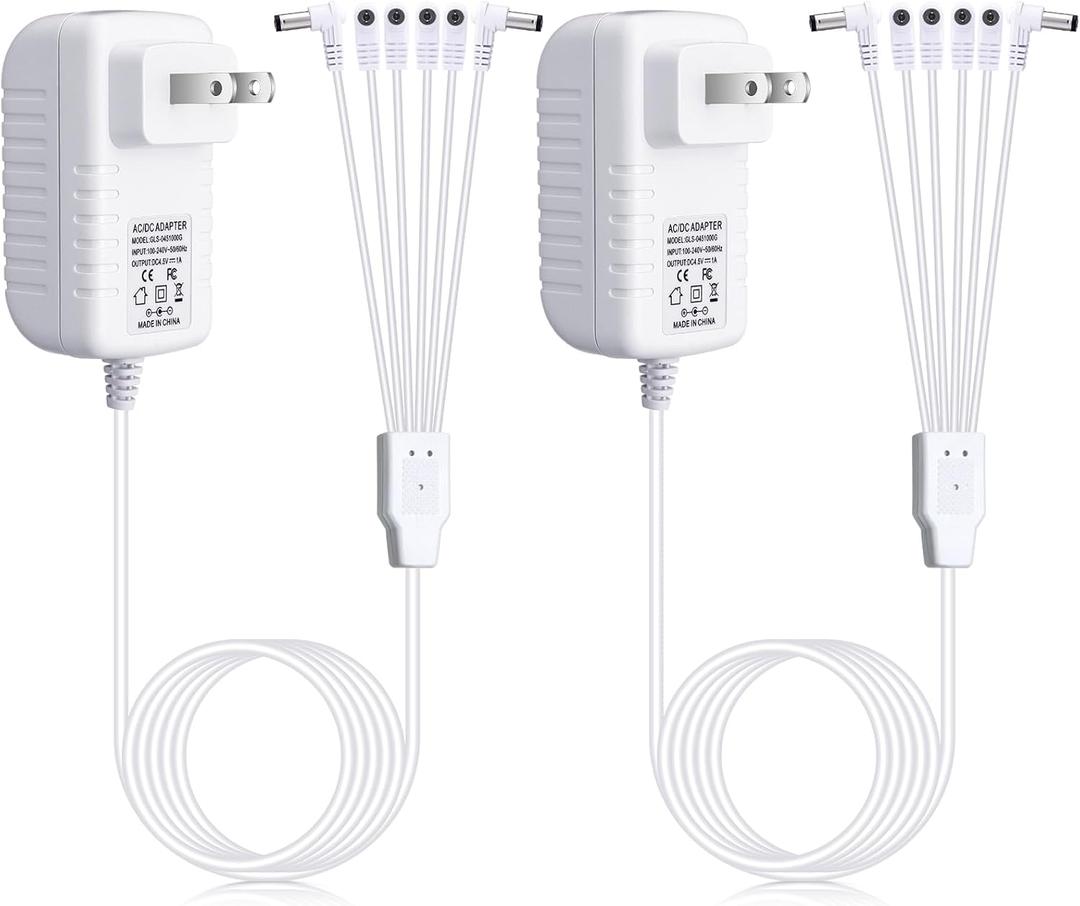 Umigy 2 Pcs 4.5v Power Adapter Compatible with Lemax Lighted Accessory Ac Dc Power Adapter for Christmas Village Lights Micro Lighting Building Decoration, White(6 Output, Bend)