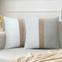 JASEN Farmhouse Pillow Covers 18x18, Modern Accent Square Throw Pillow Covers Set of 2, Grey and Beige Striped Patchwork Decorative Pillow Case for Sofa Couch Chair Bedroom