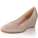 Ankis Black Nude Silver Gold Wedges for Women, Low Heel Women's Wedge Comfortable Closed Toe Women Pumps Dress Shoes -2Inch 8