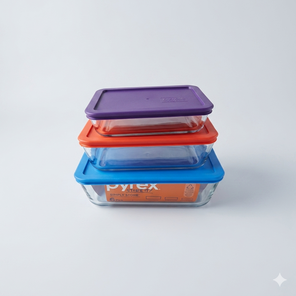 Pyrex Simply Store 3-Pcs Glass Food Storage Container Set with Lids, Meal Prep Simply Store Glass Rectangular Food Container Set