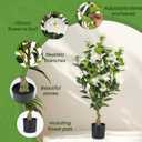 Artificial Camellia Tree 2 Pack, 3FT Faux Camellia Plant in Pot, 36 inch Fake Potted Camellia Flower Tree Plastic Camellia Tree for Modern Home Office Living Room Floor, Christmas, Decor Indoor, White