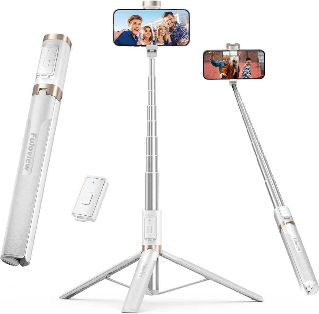 Fuloview 72'' Selfie Stick for iPhone,Tripod Wireless Remote for Selfies,Group Photograph,Video Recording. Phone Stand Compatible with iPhone Android Phone,Camera (whites)