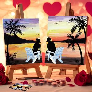 Nuberlic 2 Pack Pre Drawn Canvas for Painting Sip and Paint for Adult's Couple's Date Night Paint and Sip Kit for Outdoor Party Favor Supplies Valentine's Day Gift 8x10 inch Sunset Couple