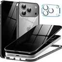 Metal Titanium Privacy Case for iPhone 17 Pro Max, Built-in Privacy Screen Protector & Camera Lens Protector, Magnetic Adsorption Double Sided Tempered Glass Anti Peep Anti Spy Cover for Men Women