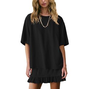 Panadila Women 2 Piece Skirt Sets Casual Two Piece Skirt Set Short Sleeve Tops and Flowy Skirts Beach Outfits, Size: Small