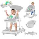 Baby Walker,5-in-1 Foldable Baby Walkers with Push Handle,Activity Center,Food Tray,Sunshade,Music Box,3-Gear Height Adjustable Infant Toddler,Baby Walker with Wheels for Baby Boys Girls 6-24 Months (Grey)