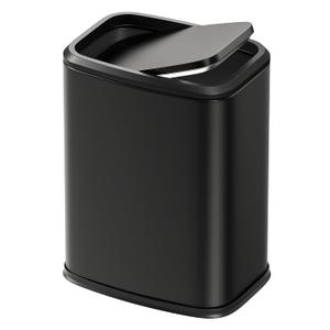 Cesun 2.1 Gallon Bathroom Trash Can with Swing-Top Lid, Small Stainless Steel Garbage Can with Removable Inner Bucket, Slim Waste Basket for Home, Office, Toilet, Bedroom, Living Room (Black)